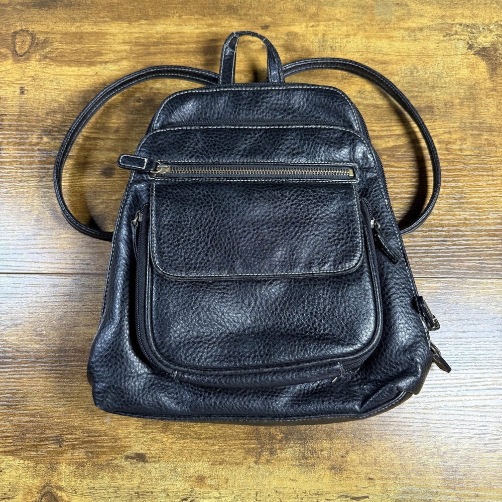 Bass Vintage Pebbled Leather‎ Black Convertible Mini Backpack Purse Womens Small